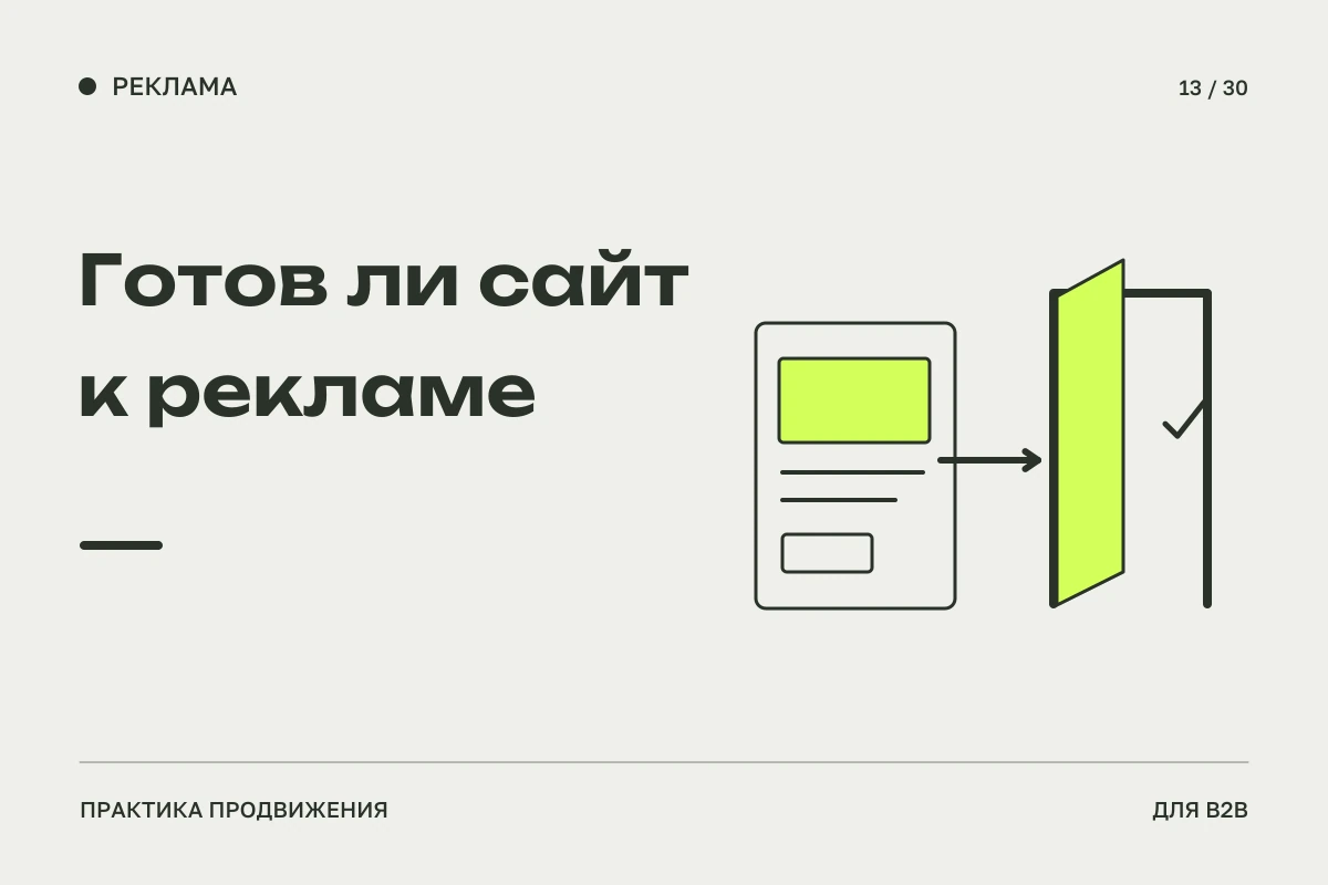 Карточка посадочной страницы перед открытым проходом: проверка готовности сайта к рекламному запуску.